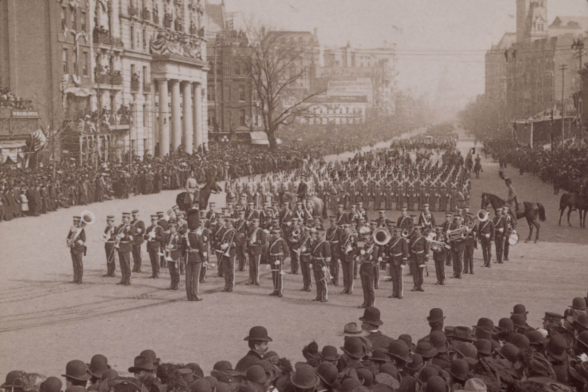 inaugural parade and band on Pennsylvania Avenue, Washington, DC