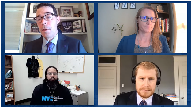 Four experts discuss gun violence prevention in a zoom meeting
