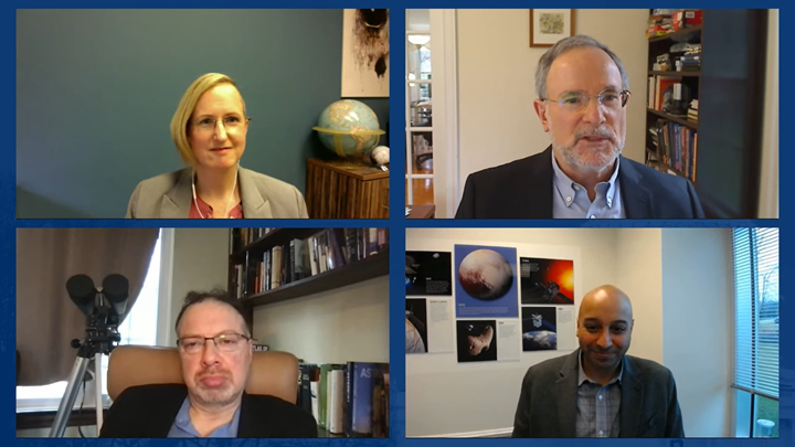 four experts discuss space exploration in zoom meeting