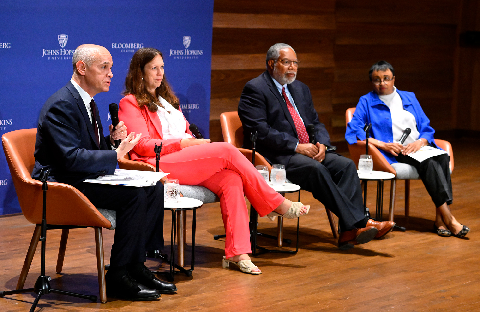 Christopher S. Celenza (holding microphone), Colleen Shogan, Lonnie G. Bunch III, and Carla Hayden.