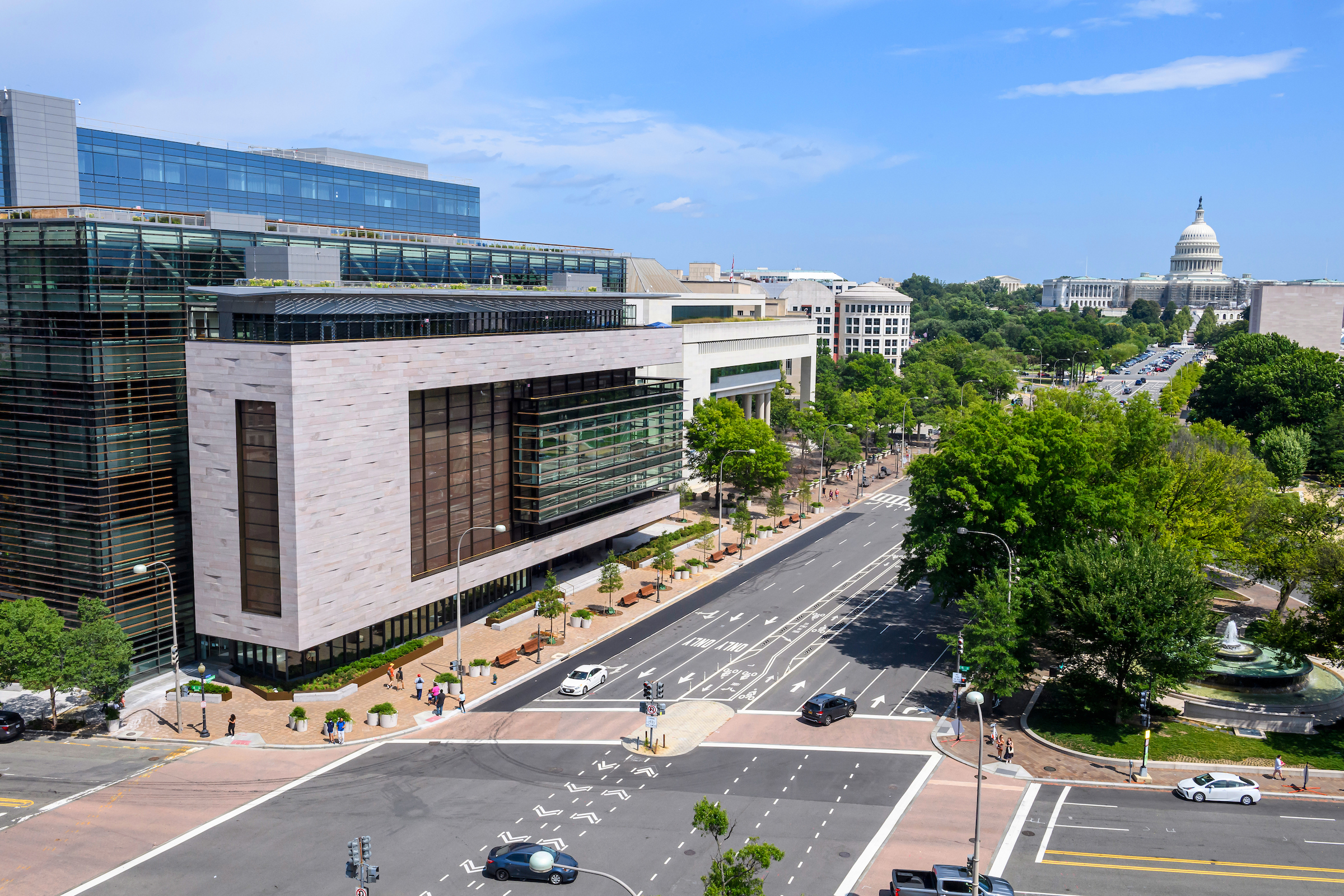 view of Hopkins Bloomberg Center building in Washington, DC